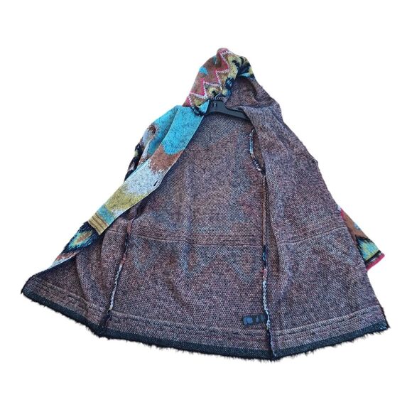 Southwestern Tribal Eyelash Sweater Hooded Cardigan Long Line MaxSport weighty L - Picture 10 of 16
